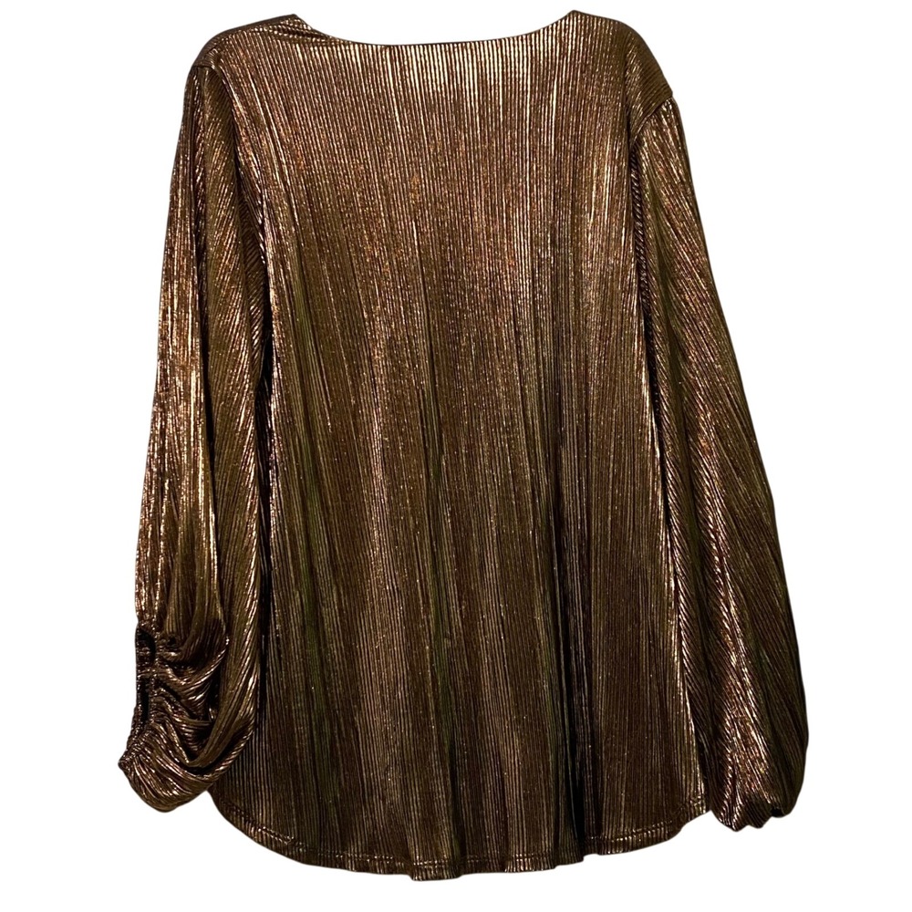 Copper Metallic Adrienne Pleated V-neck Top 2X Disco Glam Holiday NYE Made USA - Picture 3 of 6